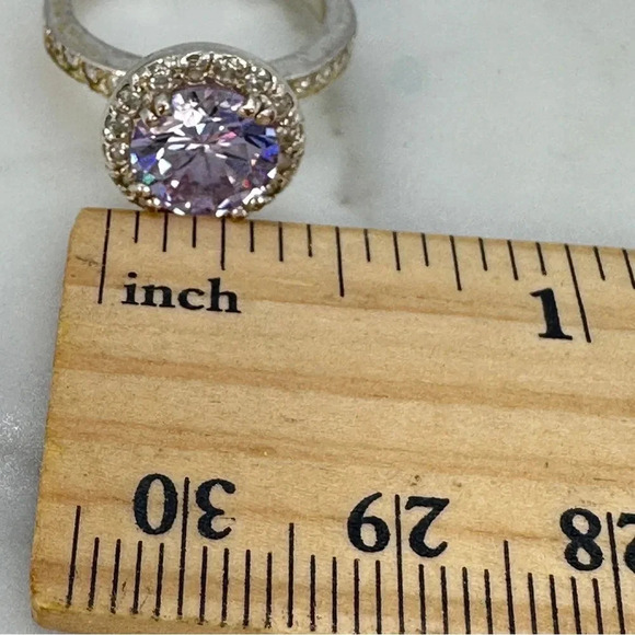 Lavender Purple Ring Halo Surround Size 5.25 Sparkle Fire Silver-tone Rh… - Picture 10 of 11